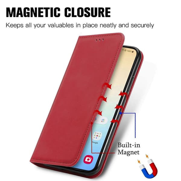 Retro Magnetic Leather Case with Skin Feel Red
