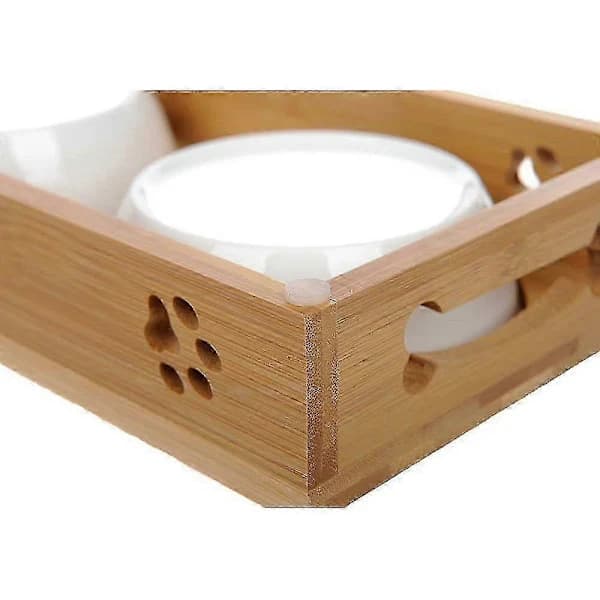 Keramiske Katteskåle Sæt Med Bambus[co]