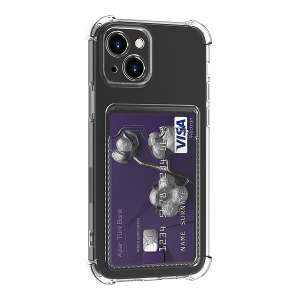 iPhone 15 Støtsikkert Deksel med Kortholder - Transparent Transparent transparent