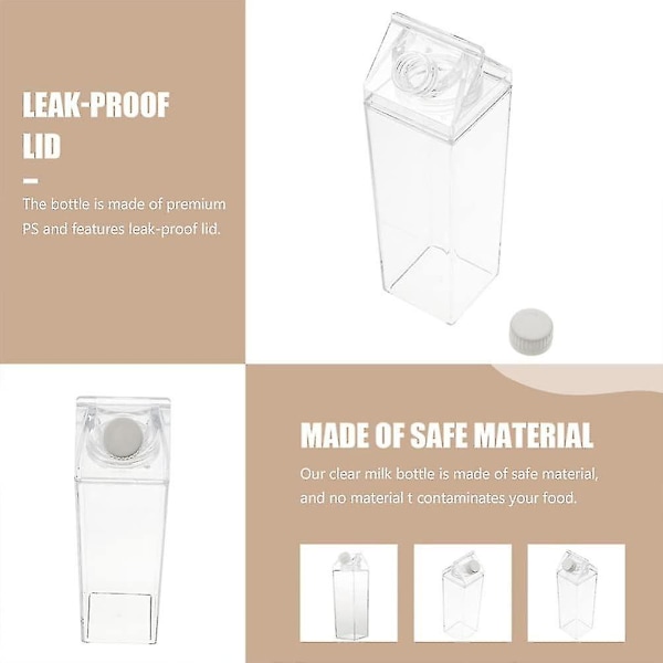Doitool Glasvattenflaskor 3 st Plastflaskor Kartong Vattenflaska Genomskinlig Låda Flaska Bärbar Vattenflaska Med Lock För Utomhussporter 500ml Camping