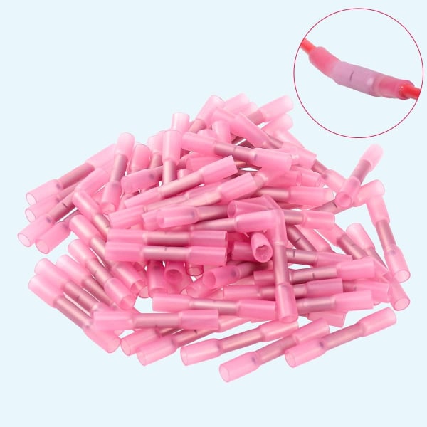 100 st isolerade klämmor, krympkontakt för krympning 0,5-1,5 mm rosa