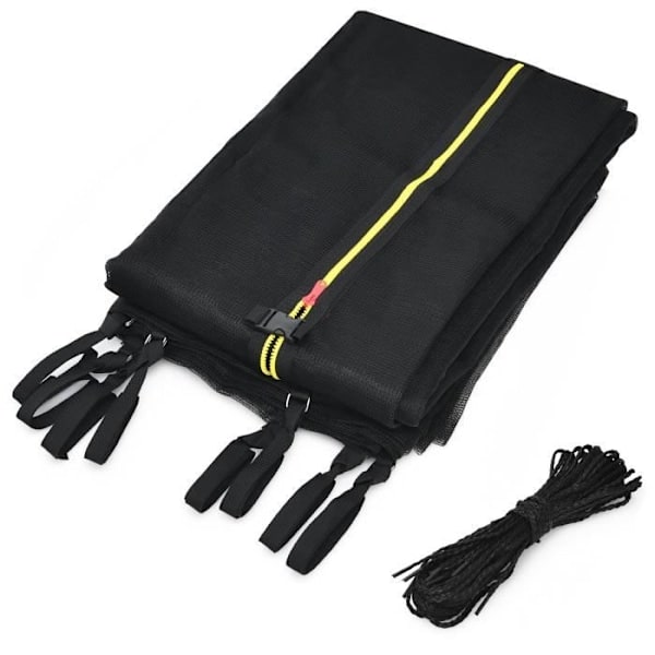 COSTWAY Trampolinskyddsnät 457cm 15FT - 6 Raka Stolpar - Dubbel Dragkedja och Säkerhetsspännen - PE - Utomhus Svart