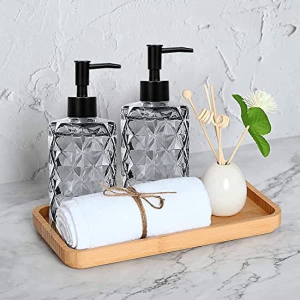 Versatile Glass Soap Dispenser, Lotion and Soap Pump Set, 2-pack 355ml Diamond Design for Versatile Use, Refillable & Eco-Friendly