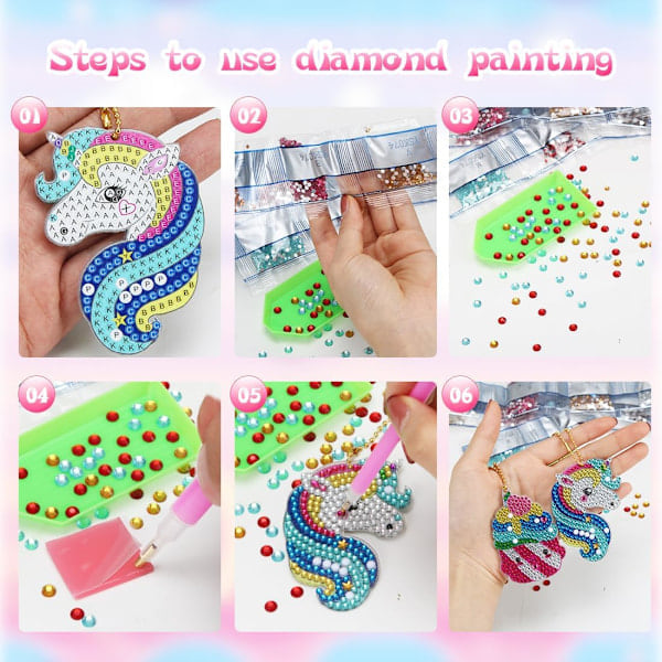 Diamantmålning Nyckelring för Barn, 5D Diamantmålning Bilder för Barn, Diamantmålning, Enhörningspresenter för Flickor, DIY Hantverkspresenter 6 7 8 9 10 Å...