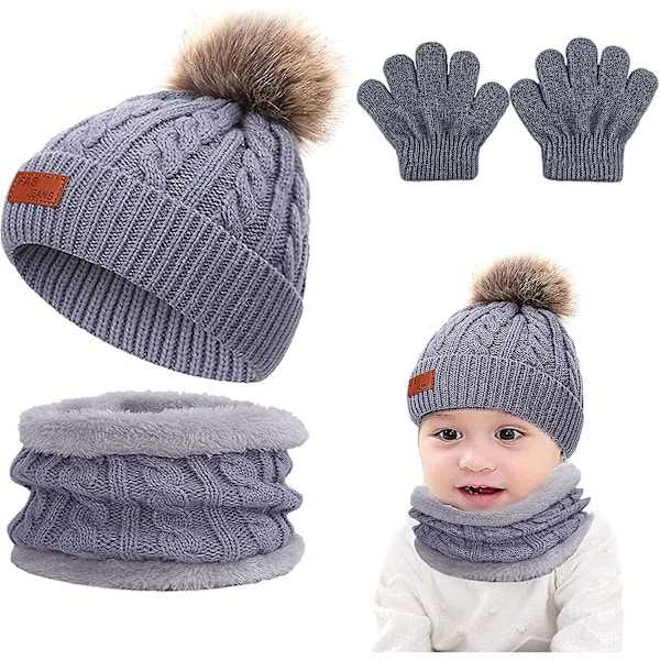 Lasten talvinen lämmin pipohuivisetti 2-3 osaa Unisex Thermal Knitted Fluffy Gift