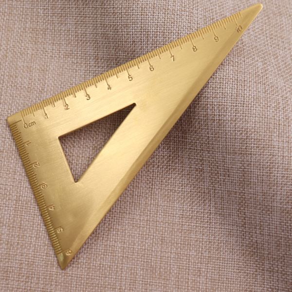 Triangel linjal, mässingsrätvinkellinjal, gradskiva, mätverktyg för ritning, lärande, matematik, geometri linjal (4-delad uppsättning)
