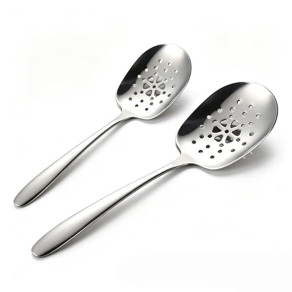 Serveringsskeer i rustfrit stål med slidser, 2-delt sæt, langt håndtag, til buffeter, restauranter og hjemmekøkkener, sølv, 25,3 cm