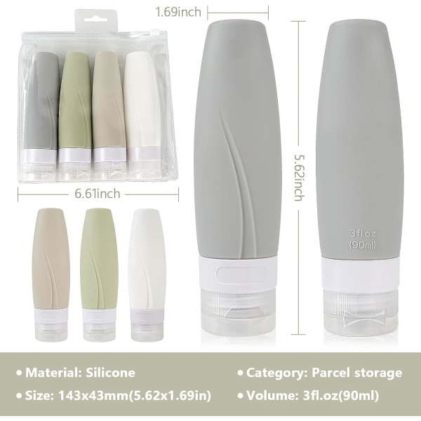 90 ml Reseflaskor, läckagesäkra silikonreseflaskor och T