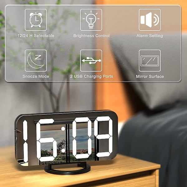 Digital väckarklocka, stor LED-display, med USB-laddare, snoozefunktion