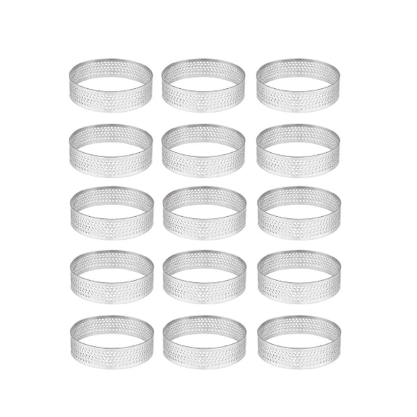 15 Pack Stainless Steel Tart Ring, Heat-resistant Perforated Cake Mousse Ring, Round Ring Baking To