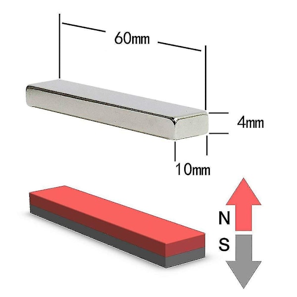 Sjælden jord i Neodymium N48 blok magnet 60 x 10 x 4 mm, (parti af 10)