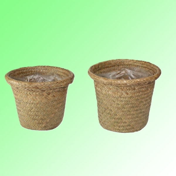 2 stk. Naturlige Havtangsvævede Kurve Pastorale Rattan Vas Bambusvævning Rum Blomsterarrangør Tørrede Blomster Vas Dekoration