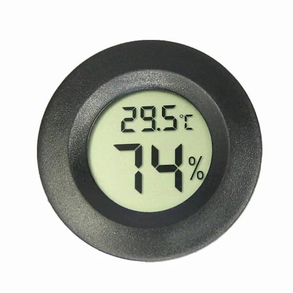 Mini 4,5 cm sort digitalt termometer hygrometer, LCD-display, indendørs udendørs bærbar rund