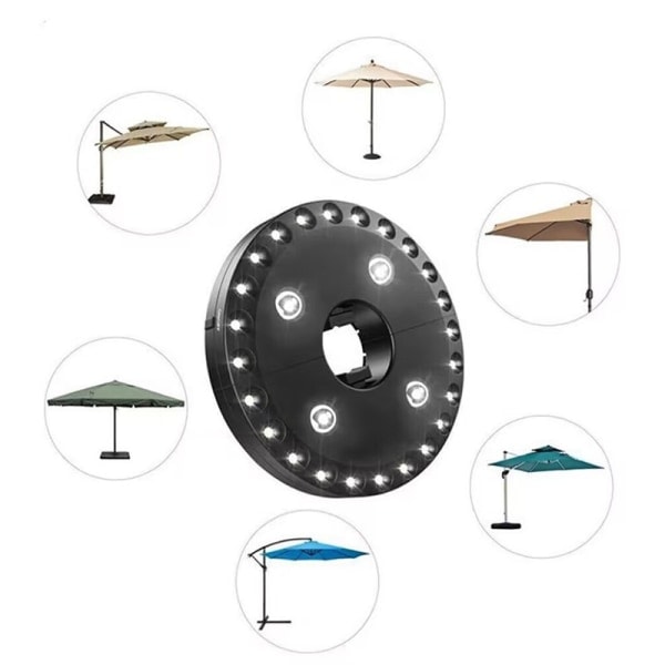 Parasollampe med 3 lysstyrkeniveauer, trådløs, 28 LED-lys - 4 x AA-batterier, parasolfodlampe til parasoller, campingtelte eller udendørs brug