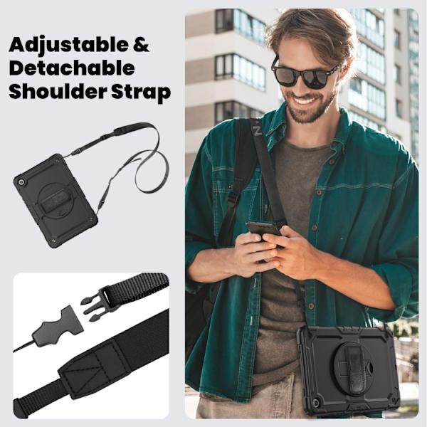 Samsung Galaxy Tab A9+ / A11+ Silicone + PC Case with Shoulder Strap Svart