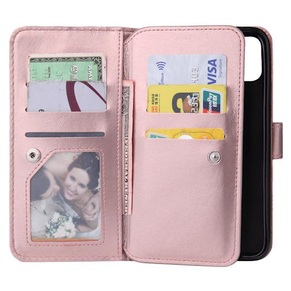 iPhone 12 Pro Max - Stylish Practical 9-Card Wallet Case Svart