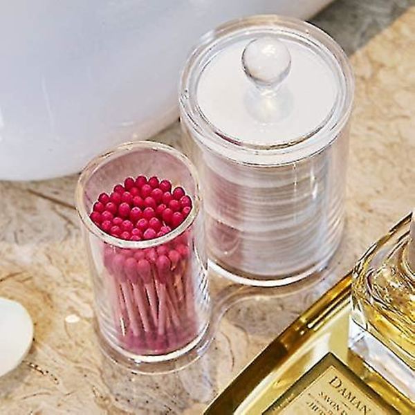 Bomuldsboks 2 Runde Bokse Transparent Akryl Makeup Opbevaring Til Vatpind Og Bomuld
