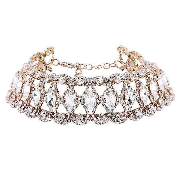 Krystall Choker Halskjede Gull Glitrende Rhinestone Halskjeder Statement Sexy Bred Krage Fest Rave Hals Smykker Tilbehør for Kvinner og Jenter