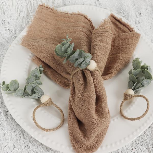 3 stk. forårsnapkinringe, træperle-napkinringe i landlig stil til bryllupper, julefester og påskeborddekoration
