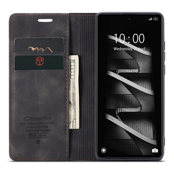 CASEME Xiaomi Redmi Note 12 Pro 5G Kotelo Retro Flip Nahka Musta