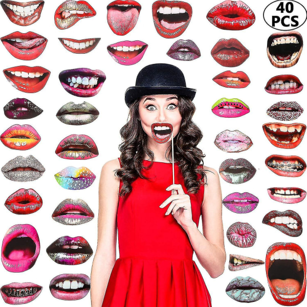 Funny Mouth Lips Photo Props - 40 Pcs Selfie Accessories For Party Photo Booth-YNP