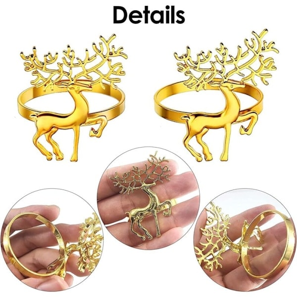 12 stk. juleservietringe, 5,5 cm guld serviet holder elg hjorte serviet spænde til julefrokost Thanksgiving fest ferie