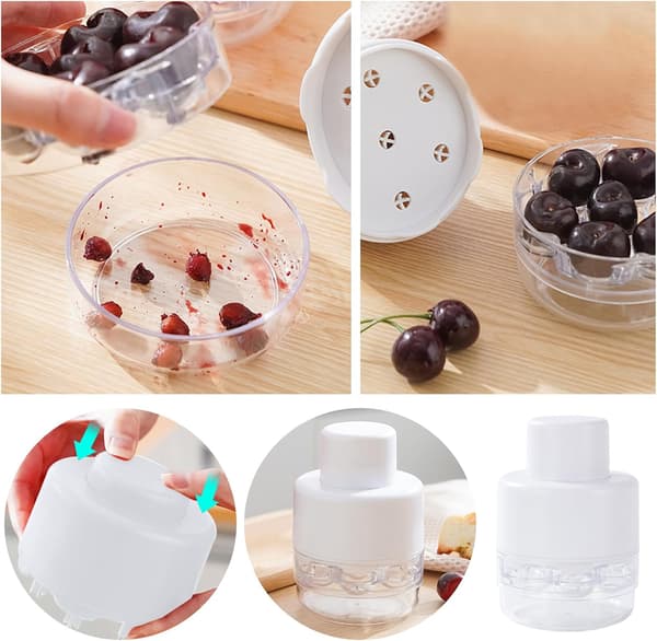 7 in 1 Cherry Pitter, Olive and Cherry Pitter 7 Holes, Multiple Cherry Seed Remover, Red White White