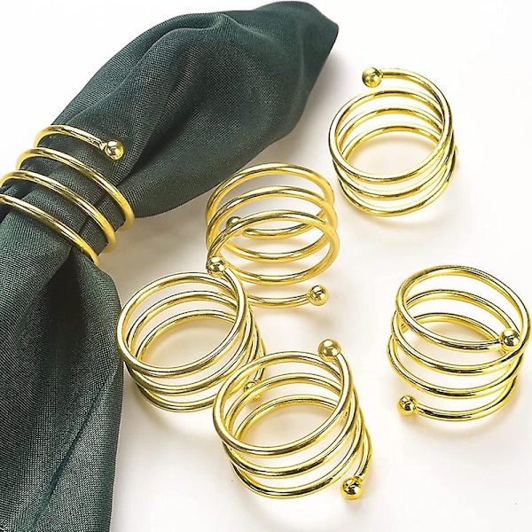 Servettringar och hållare (12 ST-SPIRAL, guld), 12 delar metallservettring Servettklämmhållare för bordsdekoration