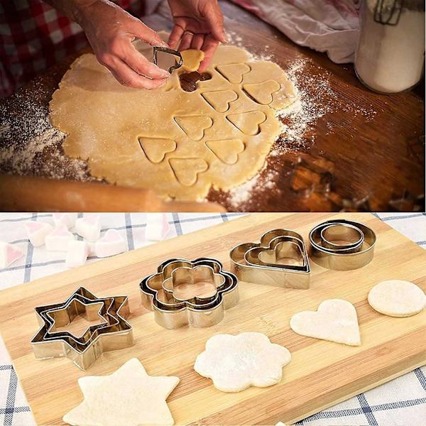 12 st kakformar i rostfritt stål, hjärtformade, blomformade, runda, stjärnformade, kakformar för bakning i köket, födelsedag
