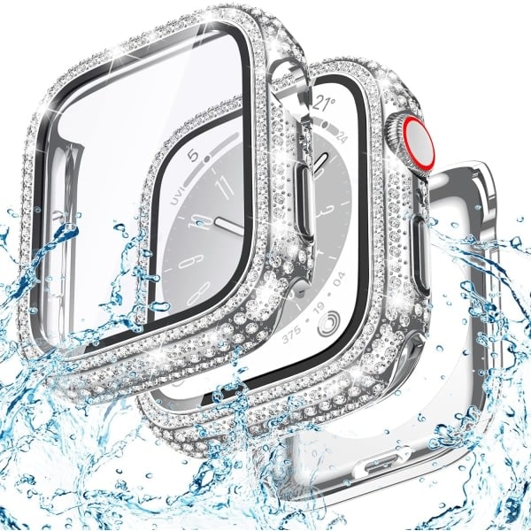 Goton 2 i 1 vandtæt Bling-etui til Apple Watch 40 mm skærmbeskytter SE (2. generation) Series 6 5 4, Fuld Glitter Diamant Rhinestone Bumper Fac...