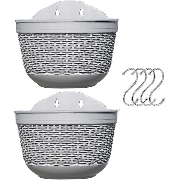 Set med 2 hängande blomkrukor i plast - avtagbara krokar