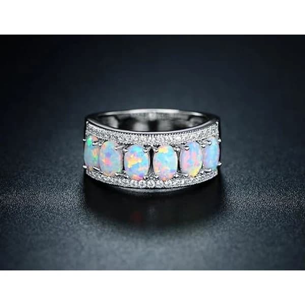 Ovalslipad Skapad Vit Opal & Cubic Zirconia Ring Vitguld 9[co]