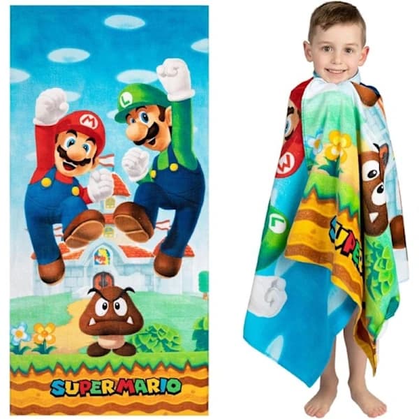 Super Mario Børn Bomuld Terry Badehåndklæde Blødt Absorberende Pool Badehåndklæde til Drenge Piger 147 x 71 cm