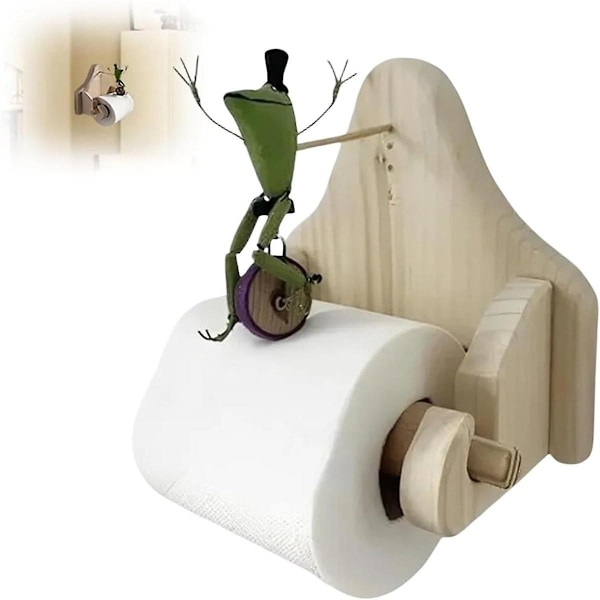 Frø, der cykler på cykel, toiletpapirholder, sjov vægmonteret frø rullepapirholder, frøtoilet