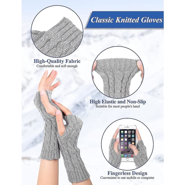 2 par halvfingerlösa handskar, damhandledsvärmare, vinter stickade handskar present-YNP