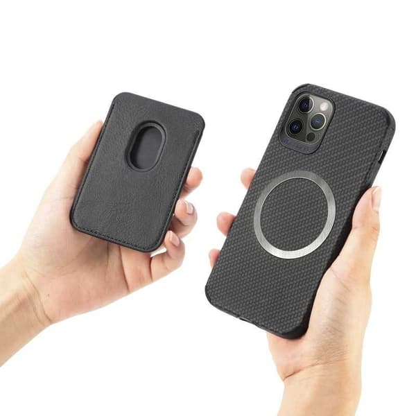 iPhone 12 Pro Max Støtsikkert deksel med magnetisk kortholder Magsafe RFID Svart black