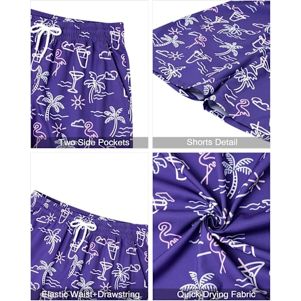 Havaijipaita ja shortsit miehille, normaali istuvuus, lyhythihainen, rento, funky ranta-flamingo-paitasetti M