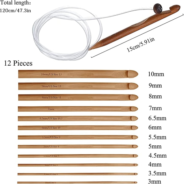 12 st Bambu virkade nålar Set Bambu rundstickor