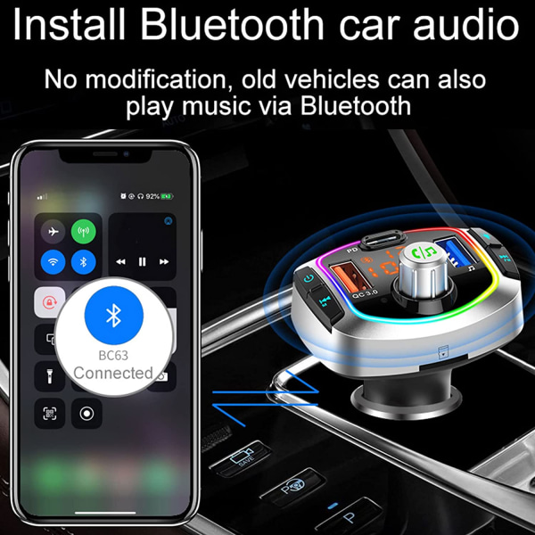 7 färger LED Bluetooth 5.0 bilradioadapter MP3-spelare kit