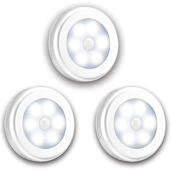 Rörelsesensorlampor, 3-pack uppgraderad version LED-nattlampor, rörelsesensorljus inomhus batteridrivet, garderobslampor trapplampor, vägglampor för