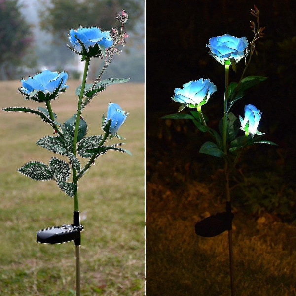 Udendørs solcelledrevne havebelysning, solcelledrevne kunstige rosenblomsterlys til havedekorationer baghave