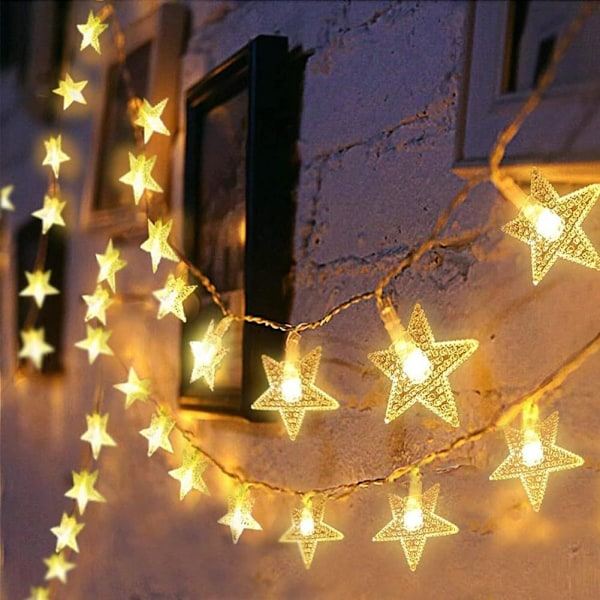 Stjernelyskæde, 20 FT 40 LED Stjernefe-lys Batteridrevne Vandtætte Blinkende Julelys til Soveværelse, Feriedekoration (Varm hvid)
