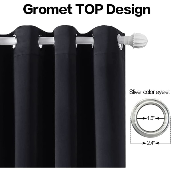 Termiske blendingsgardiner for soverom og stue, sett med 2 maljegardiner, lydisolerende, energibesparende
