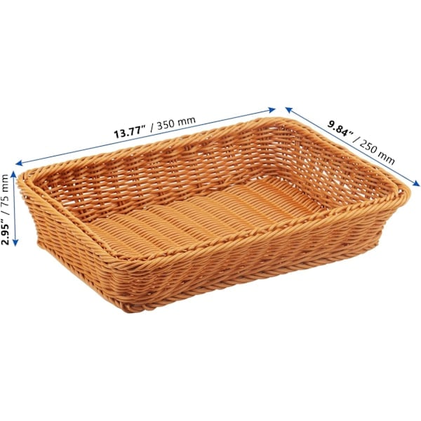 ST Suorakulmainen Poly Wicker -kori, 35 x 25 x 7,5 cm rottinkijäljitelmä hedelmäkori Wicker, kudottu leipätarjoilukori keittiöön, supermarketteihin