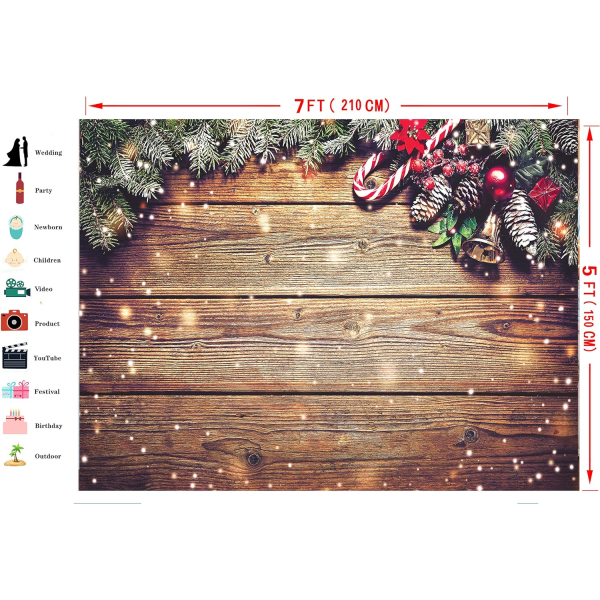 2,1x1,5 m Julebaggrund Snefnug Guld Glitter Juletræ Væg Baggrund Jul Rustik Lade Vintage