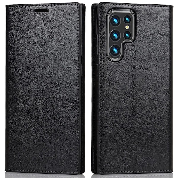 Samsung Galaxy S22 Ultra Flipfodral i äkta läder - Svart