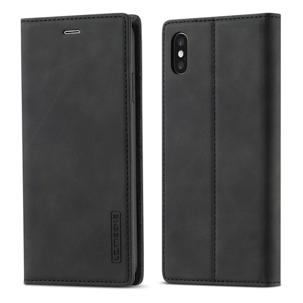 iPhone X/Xs - LC.IMEEKE Læder Flip Cover - Sort Black Sort