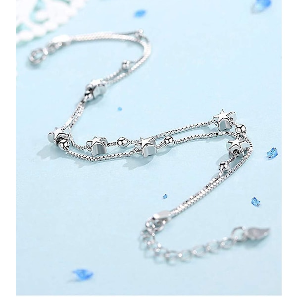 Eleganta Pärlor och Stjärnor Dubbellagers Armband med 925 Sterling Silver Armband Smycken Justerbar för Kvinnor