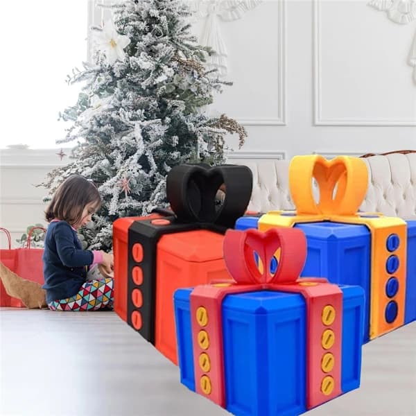 Irriterande Presentask, Irriterande Presentask med Skruvar, Skämtask med Skruvar, 3D-Printad Presentask, Roliga Presentaskar Vit Blå[co]