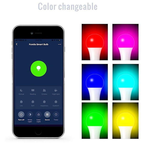 Wifi Smart Led-pære Stemmestyrt mobiltelefonkontroll Lysjustering Farge Wifi-pære